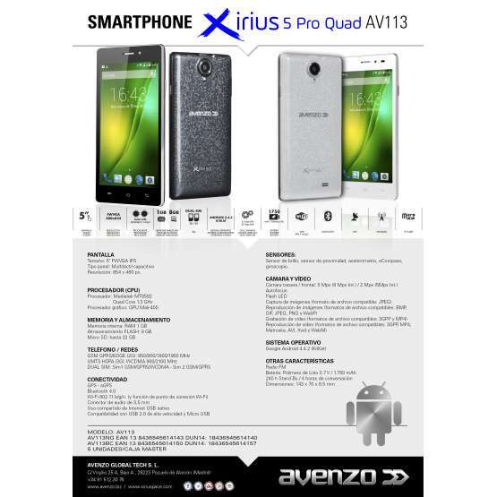 Smartphone Avenzo Xirius 5 AV113 blanco