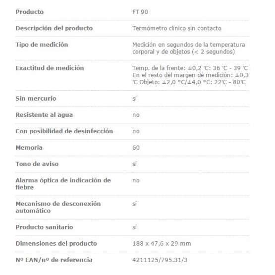 Termómetro Beurer FT90