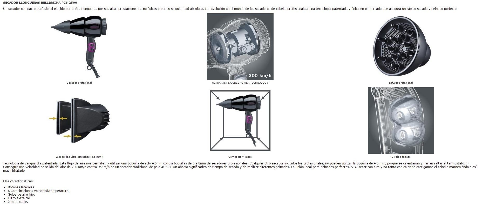 Secador Llongueras Bellisima PC6 2500|secador profesional Llongueras  Bellisima | Electrodomesta